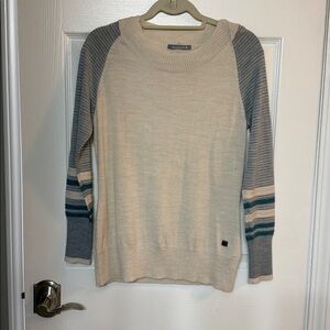 Smartwool Women merino wool light Stripe Sweater Taupe L